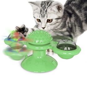 Windmill Cat Toy Turntable Interactive Teasing Pet Toy Wall Mount Turning Tickle Scratch Hair Brush Cat Toy with Catnip Light Ball (Option: WindmillCatToy Green)