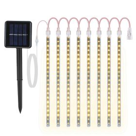 Solar Powered Meteor Shower String Lights 9.84FT Falling Raindrop Tube Lamp Water Resistant Decorative Lights For Tree Home Garden Parties (Option: SolarMeteorTubeStringLight WarmWhite)