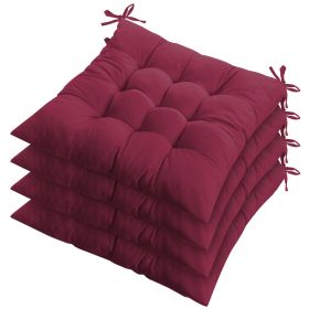 4Pcs Chair Cushion Pads Pillow 17.72x17.72x2.37in Soft Tie On Square Sitting Mats For Home Office Car Sitting Travel (Option: ChairPad ProWineRed)