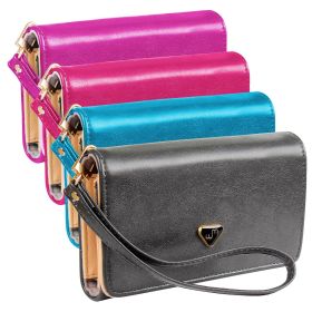 Women Wristlet Wallet PU Leather Lady Purse Credit Card Holder 4 Card Slots 3 Money Pouches 1 Coin Pocket (Option: GiftCarryingbag Blue)