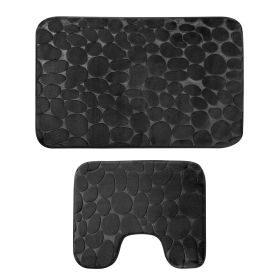 2 Pcs/Set Bathroom Rugs Luxury Flannel Non-Slip Bathroom Rugs Set Soft Pebbles Shower Absorbent Carpet U-Shaped Toilet Mat Washable for Bathroom Entra (Option: BMMemoryFoamMat Black)