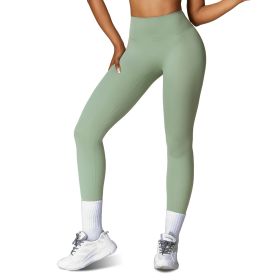 Women\'s High Waist Workout Leggings Tummy Control Compression Yoga Tight Pants Gym Pants Athletic Running Leggings with 25In Inseam No Front Seam (Option: Leggings GreenS)