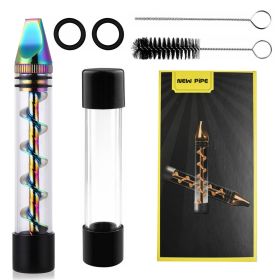 Glass Blunt Pipe Twisty 7-in-1 Grinder Blunt Kit w/ Smoking Metal Tip Cleaning Brush (Option: SmokingTwistyPipe Rainbow)