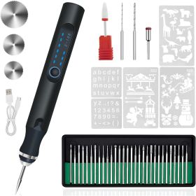 Electric Engraving Pen with 33Pcs Burr Bits 5Pcs Stencils 3 Gears Speed Rechargeable Cordless Professional Engraver Etching Machine For Jewelry Glass (Option: EngravingPen Black)