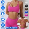 Women Cross Back Sport Bras Padded Strappy Crop Open Back Low Impact Bras Sexy Fitness Tank Tops with Removable Pads Thin Straps for Gym Yoga Workout