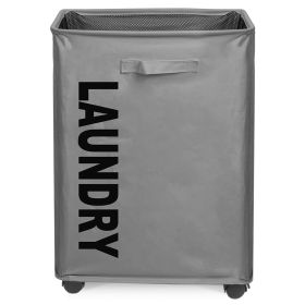 82L/21.6Gal Large Rolling Laundry Hamper Collapsible Tall Laundry Basket with Wheels Waterproof Dirty Clothes Cart with Handle Foldable Clothes Organi (Option: LaundryBasket DarkGrey)
