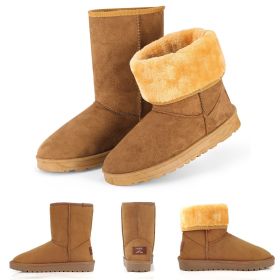 Women Ladies Snow Boots Waterproof Faux Suede Mid-Calf Boots Fur Warm Lining Shoes (Option: GiftSnowBoot Chestnut9)