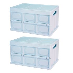 2Pcs 56L Collapsible Storage Bins With Dustproof Lid Waterproof Interior Bag Handle Stackable Storage Box Container Utility Organizer Crate For Campin (Option: 2PcsBins 56LBlue)