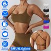 Women Cross Back Sport Bras Padded Strappy Crop Open Back Low Impact Bras Sexy Fitness Tank Tops with Removable Pads Thin Straps for Gym Yoga Workout