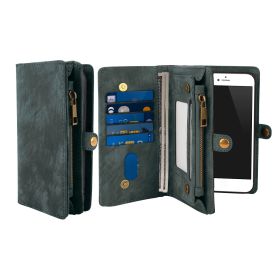 Phone Wallet Case For iPhone 8 Plus Portable Wallet Case 2 in 1 Leather Zipper Magnetic Detachable 15 Card Slots Money Pocket Clutch Cover W/ID Widows (Option: IP8PWalletCase Blue)