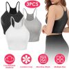 3 Pack Women Crop Basic Tank Top Ribbed Knit Sleeveless Round Neck 9 Color Machine Wash Summer Crop S to XL