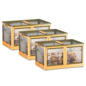 3Pcs Foldable Storage Bins with Lid 4 Doors Collapsible Stackable Closet Organizer Containers with Lock 4Pcs Wheels (Option: 3PcsBins XLYellow)