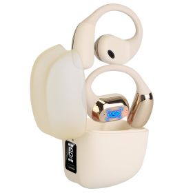 Wireless V5.4 Open Ear Earbuds with Earhook LED Display Charging Case IPX5 Waterproof 300Hrs Standby Time Touch Control Stereo Sport Headphones for Wo (Option: WirelessEarbuds Beige)
