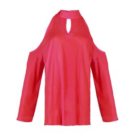 Women\'s Sexy Off The Shoulder Blouses Cold Shoulder Tops V-Neck Long Sleeve T-Shirt Solid Color Summer (Option: VNeckTshirt XLRed)