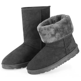 Women Ladies Snow Boots Waterproof Faux Suede Mid-Calf Boots Fur Warm Lining Shoes (Option: GiftSnowBoot Grey7)