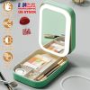 Portable Travel Makeup Bag With LED Mirror Rechargeable Beauty Mirror With 3 Color Light Dimmable Brightness Waterproof Cosmetic Bag With 4 Compartmen