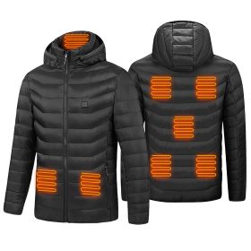 Heated Jacket Electric Heating Coat Lightweight Winter Hooded Jacket with 3-Level Heating Modes 8 Heating Zones Detachable Zipper Hood (Option: HeatedJacket 2XL)