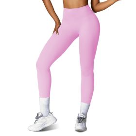 Women\'s High Waist Workout Leggings Tummy Control Compression Yoga Tight Pants Gym Pants Athletic Running Leggings with 25In Inseam No Front Seam (Option: Leggings PinkS)