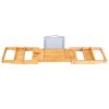 Bathtub Caddy Tray Crafted Bamboo Bath Tray Table Extendable Reading Rack Tablet Phone Holder Wine Glass Holder Shelf Desk Bathroom Spa