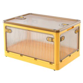 70QT/66L Foldable Storage Bins with Lid 4 Doors Collapsible Stackable Closet Organizer Containers with Lock 4Pcs Wheels (Option: StorageBin YellowL)