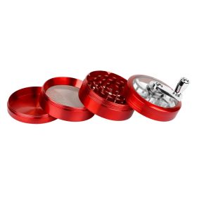 Herb Spice Tobacco Grinder 2.5-inch 4-Piece Zinc Alloy Hand Crank Crusher Kitchen Mill with Pollen Scraper (Option: StainlessHandleHerbGrinder Red)