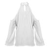 Women\'s Sexy Off The Shoulder Blouses Cold Shoulder Tops V-Neck Long Sleeve T-Shirt Solid Color Summer