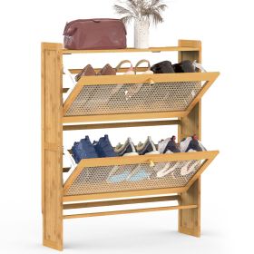 2-Tier Shoe Cabinet with 2 Flip Drawers Slim Bamboo Shoe Rack Freestanding Narrow Shoe Organizer with 44lbs Max Load for Entryway Hallway (Option: ShoeCabinet 70CM)
