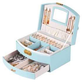 2-Layer Jewelry Box for Women Girls Lockable Leather Jewelry Organizer Jewelry Travel Case for Rings Earrings Necklaces Bracelets (Option: JewelryBox MintBlue)