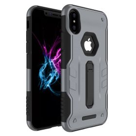 Rugged Phone Case for iPhone X Drop-protection Phone Case with Kickstand Heavy Duty Dual Layers Phone Protective Cover (Option: iPhoneXCase BLKGRY)