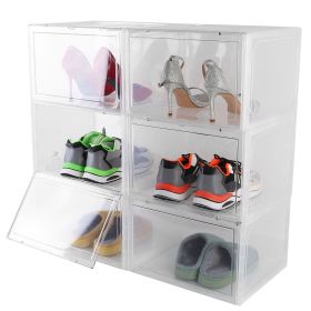 6Packs Collapsible Shoe Box Stackable Shoe Storage Bin Transparent Dustproof Hard PP Shoe Organizer Container with Magnetic Door (Option: ShoeStorageBox Clear)