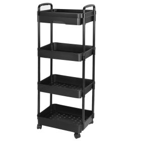 4 Tier Rolling Utility Cart Movable Storage Organizer with Drawer Lockable Wheels 360 Degree Rotatable Hallow Design for Bedroom Bathroom Kitchen (Option: RollCart Black4Tier)