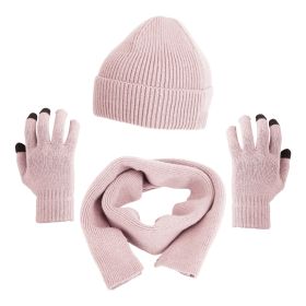 Winter Knitted Hat Scarf Gloves 3Pcs Winter Warm Beanie and Touch Screen Gloves Long Neck Scarf Set Knit Beanie Skull Cap Neck Warmer Anti-Slip Mitten (Option: HatScarfGloves Pink)