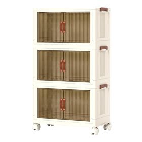 3Pcs Foldable Storage Bins with Lid Front Magnetic Door Collapsible Stackable Closet Organizer Containers with 4Pcs 360° Rotatable Wheels 8Pcs Small W (Option: 3PcsStorageBins 62CM)