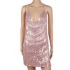 Sexy Women Chain Choker Side Slit Backless Slip Dress With Sequins