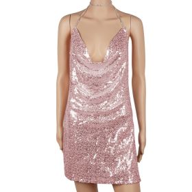 Sexy Women Chain Choker Side Slit Backless Slip Dress With Sequins (Option: GiftBacklessDress GLDM)