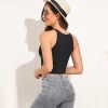 Women Sleeveless Cropped Tank Top High Neck Crop Racer Back Workout Top Machine Washable Summer S M L XL 2XL