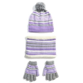 Winter Kids Knitted Hat Scarf Gloves 3Pcs Boys Girls Winter Warm Beanie Hat and Glove Scarf Set Beanie Neck Warmer Mittens for 4-7-Year-Old Kids (Option: HatScarfGloves Purple)