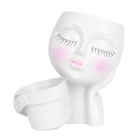 Girl Face Planter Pot Dual Opening Flower Pot With Drainage Hole Lady Head Resin Plant Pot For Succulent Cactus Indoor Outdoor (Option: FacePlanter White)