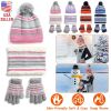 Winter Kids Knitted Hat Scarf Gloves 3Pcs Boys Girls Winter Warm Beanie Hat and Glove Scarf Set Beanie Neck Warmer Mittens for 4-7-Year-Old Kids