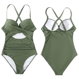 Women’s One Piece Swimsuit Beachwear Swimwear Tummy Control Cutout High Waist Bathing Suit Wrap (Option: Swimsuit GreenS)
