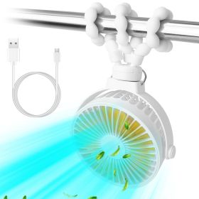 Portable Baby Stroller Fan Rechargeable Handheld Fan with Flexible Tripod Clip On Desktop Hanging Fan 3 Gear Speed 360° Tilt Head (Option: MiniFan White)