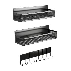 3 Pack Strong Magnetic Spice Rack with 8 Hooks Fridge Oven Microwave Magnetic Storage Shelves Seasoning Holder Organizer for Jars Seasoning Tins Utens (Option: SpiceRack Black)