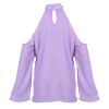 Women\'s Sexy Off The Shoulder Blouses Cold Shoulder Tops V-Neck Long Sleeve T-Shirt Solid Color Summer