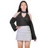 Women\'s Sexy Off The Shoulder Blouses Cold Shoulder Tops V-Neck Long Sleeve T-Shirt Solid Color Summer