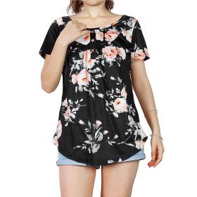 Women Summer Shirts Tops Loose Short Sleeve T Shirts Casual Floral Printed Button Shirts Blouse S-XXL (Option: TShirt XXLMultiColor)
