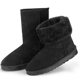 Women Ladies Snow Boots Waterproof Faux Suede Mid-Calf Boots Fur Warm Lining Shoes (Option: GiftSnowBoot Black7)