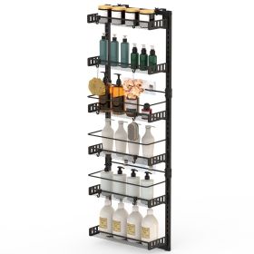 Over The Door Pantry Organizer 6-Tier Pantry Door Organizer Carbon Steel 110LBS Loading Easy Install Behind Door Storage For Closet Kitchen Bathroom 5 (Option: Organizer 6TierBlack)