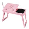 Foldable Laptop Table Bed Notebook Desk w/Cooling Fan Mouse Board LED light 4 x USB Ports Breakfast Snacking Tray with Storage Groove For Home Office