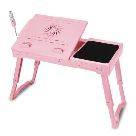 Foldable Laptop Table Bed Notebook Desk w/Cooling Fan Mouse Board LED light 4 x USB Ports Breakfast Snacking Tray with Storage Groove For Home Office (Option: BeddingLaptop RoseGold)