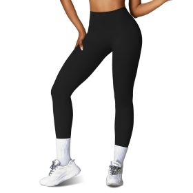 Women\'s High Waist Workout Leggings Tummy Control Compression Yoga Tight Pants Gym Pants Athletic Running Leggings with 25In Inseam No Front Seam (Option: Leggings BlackS)